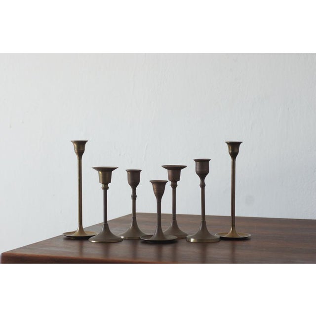 Vintage Brass Candlesticks, 1960s, Set of 7 For Sale - Image 4 of 5