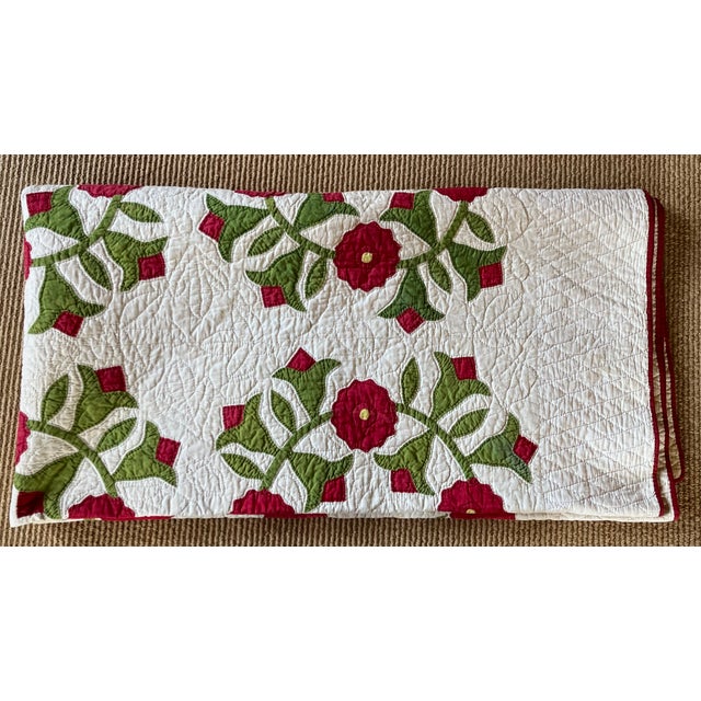 Antique Late 19th / Early 20th Century Hand Sewn Marriage Quilt With Rose of Sharon Wreaths For Sale - Image 4 of 10