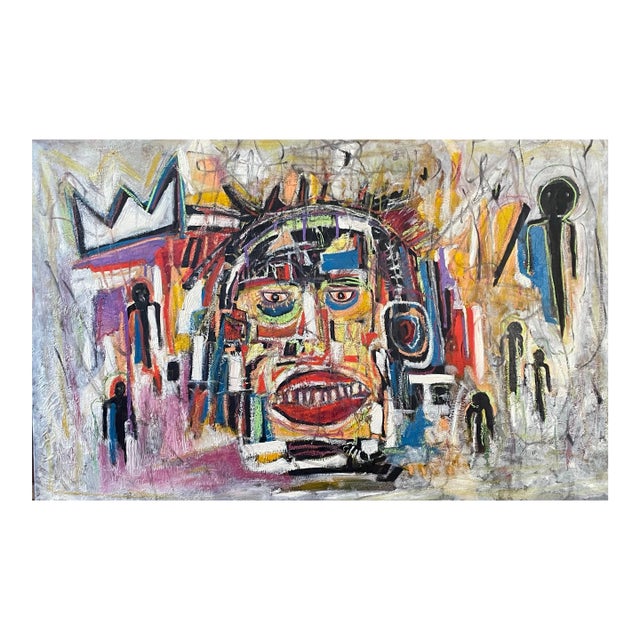 Large Listed John Schwab Original Oil Abstract Painting Cubism MCM Basquiat Kandinsky Style For Sale