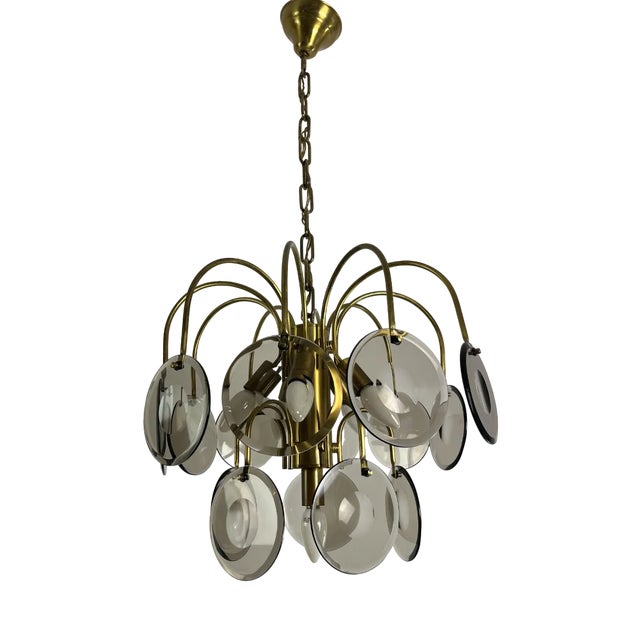 Murano Glass and Brass Chandelier by Vistosi, 1970s For Sale