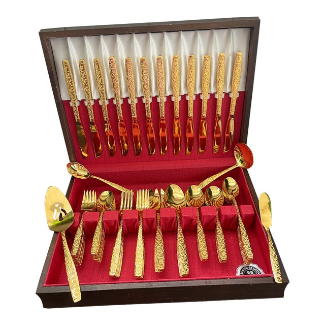 1950s Americana Golden Heritage by International Silver Co. Flatware Set- 82 Pieces For Sale