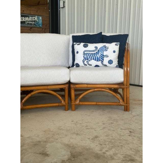 White Restored Mid-Century Curved Rattan Modular Sectional Sofa For Sale - Image 8 of 12