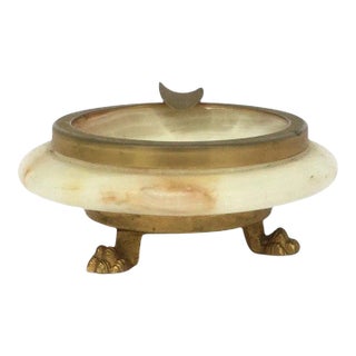Italian Alabaster Marble Ashtray Regency Style With Paw Feet For Sale