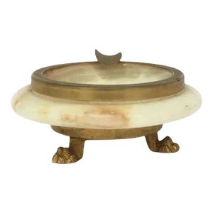 Italian Alabaster Marble Ashtray Regency Style With Paw Feet