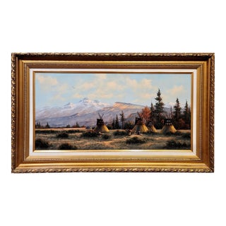 Heinie Hartwig -Indian Camp W/Teepees in the Rocky Mountains-Oil Painting For Sale