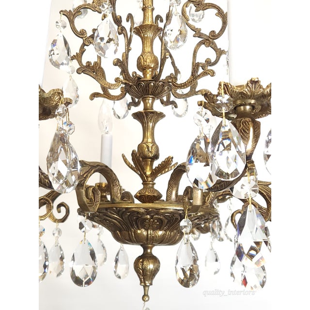 Antique Shimmering Sumptuous Stately Brass Cut Lead Glass Crystal Chandelier For Sale - Image 4 of 11
