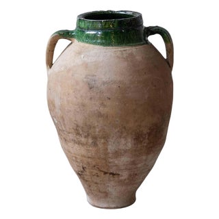 19th Century Mediterranean Terracotta Jar with Green Glazed Rim and Handles For Sale