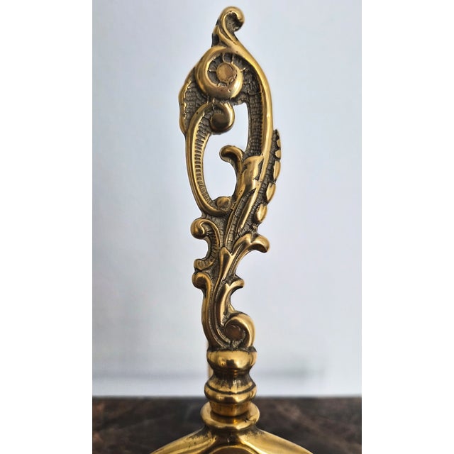 Pair of Handmade Italian Solid Brass Fireplace Andirons For Sale - Image 4 of 8