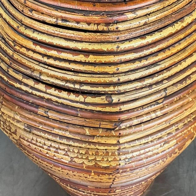Vintage Costal Pencil Reed Low Lidded Urn For Sale - Image 10 of 13