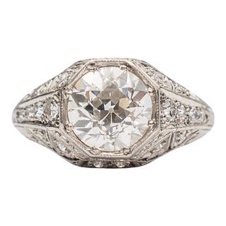 Ladies Antique Art Deco 1.71CT Gia Filigreed Diamond Engagement Ring Size 6 For Sale