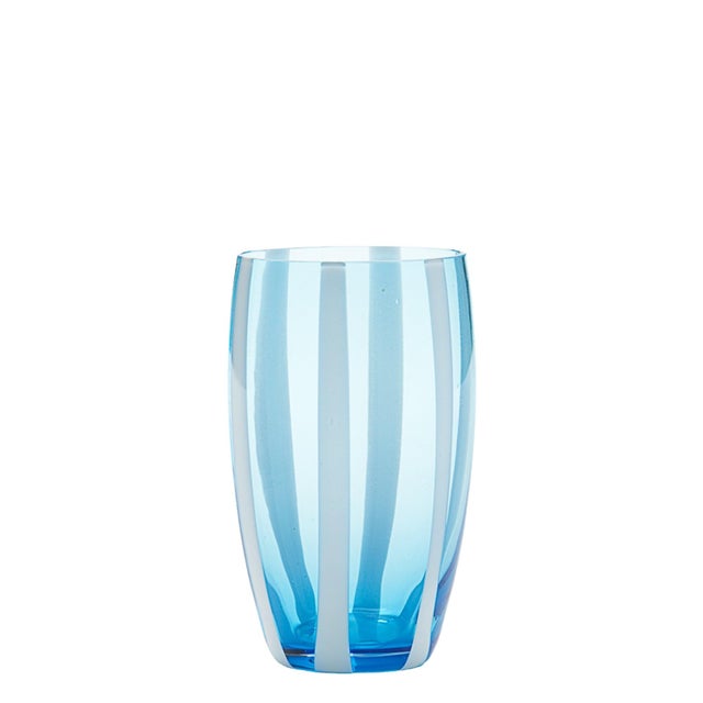 Elegant tumblers characterized by white glass paste bands applied to bright colors making them similar but always unique....