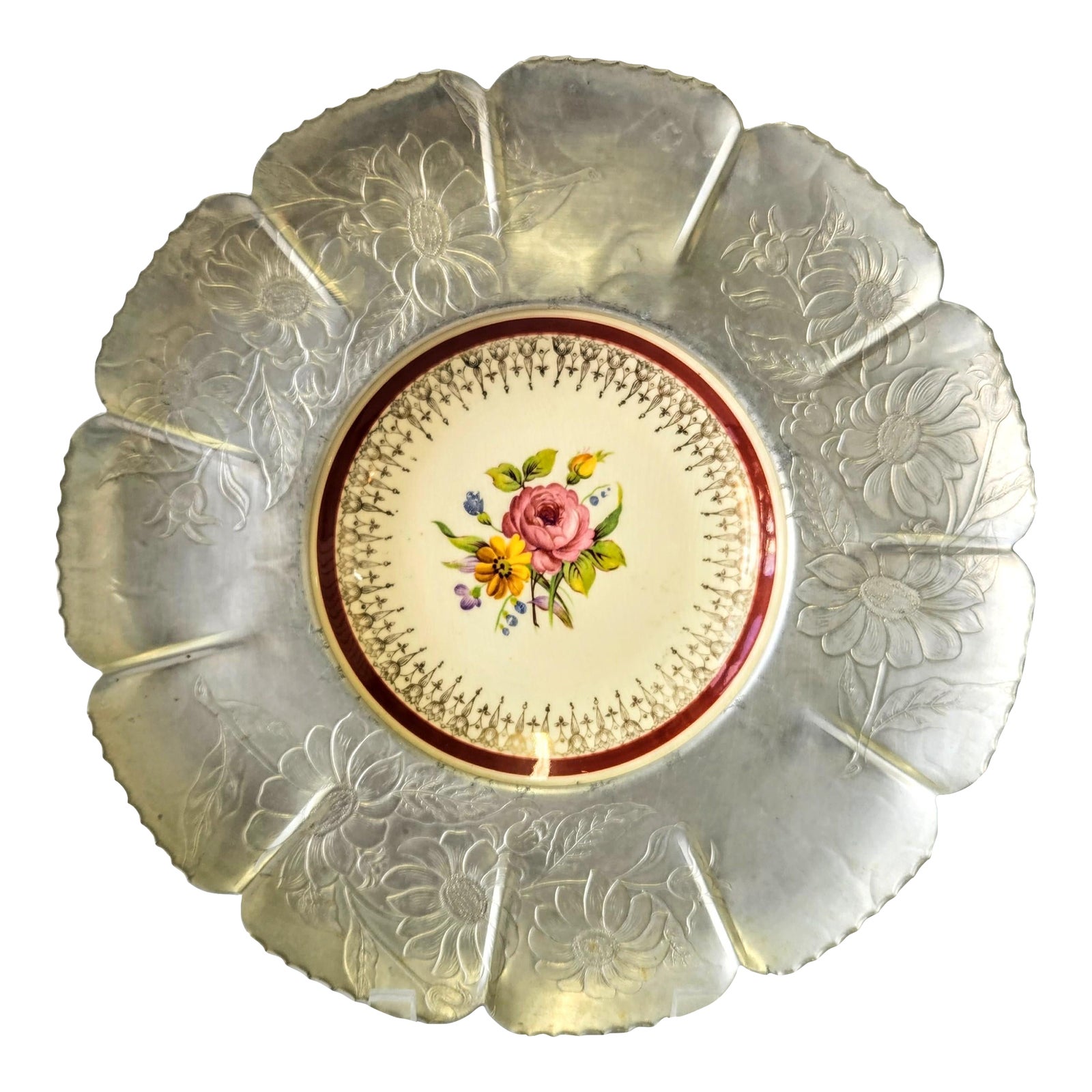 Vintage Aluminum and Ceramic Paden City Pottery Decorative Plate Chairish