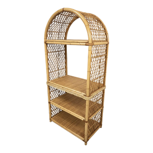 Vintage Mid-Century Arched Bamboo and Rattan Three-Tier Etagere / Bookshelf