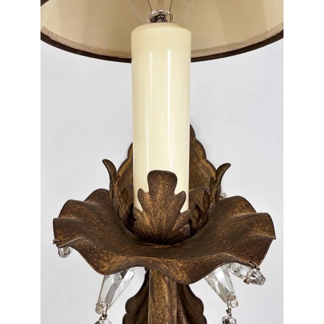 1960s 1960s French Regency Style Bronze Wall Sconces With Crystal Drops and Shades, a Pair For Sale - Image 5 of 13