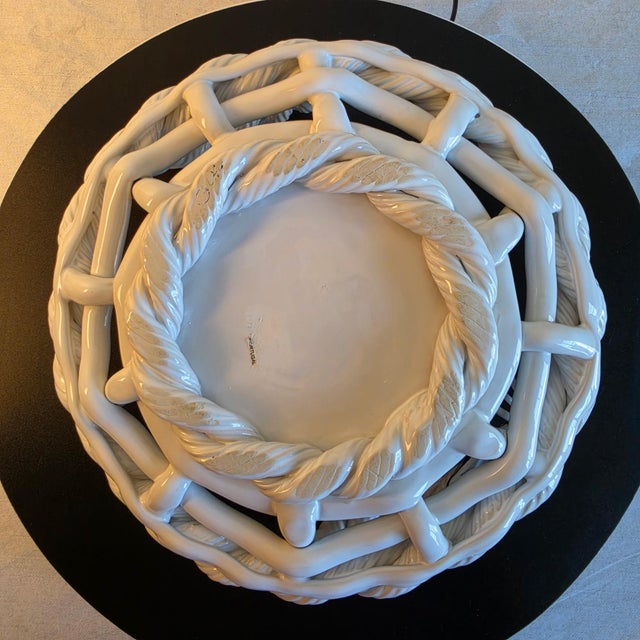 Large 12" Vintage Portuguese Hand-Woven Ceramic Centerpiece Basket With Cherries For Sale - Image 10 of 10