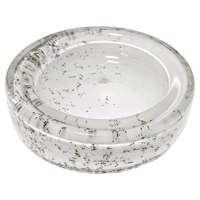 Mid-Century Modern Murano Glass Ashtray in White Bubble Glass, Italy, 1970s For Sale
