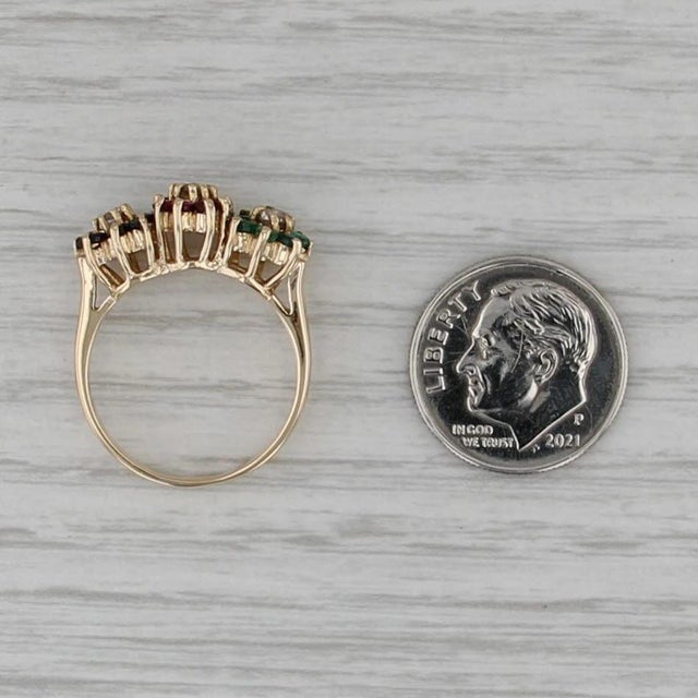Modern 0.89ctw Diamond Emerald Ruby Sapphire Flowers Ring 14k Yellow Gold Size 6.25 For Sale - Image 3 of 8