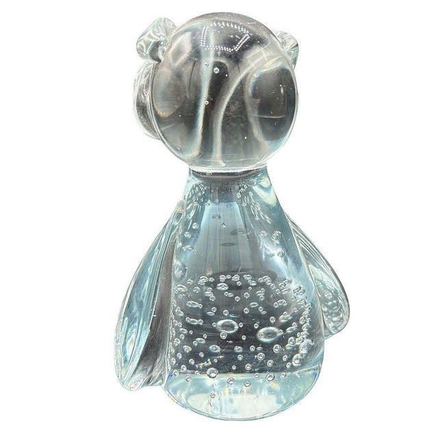 Glass Mid-Century Murano Style Bullicante Art Glass Owl Sculpture Paper Weight For Sale - Image 7 of 7