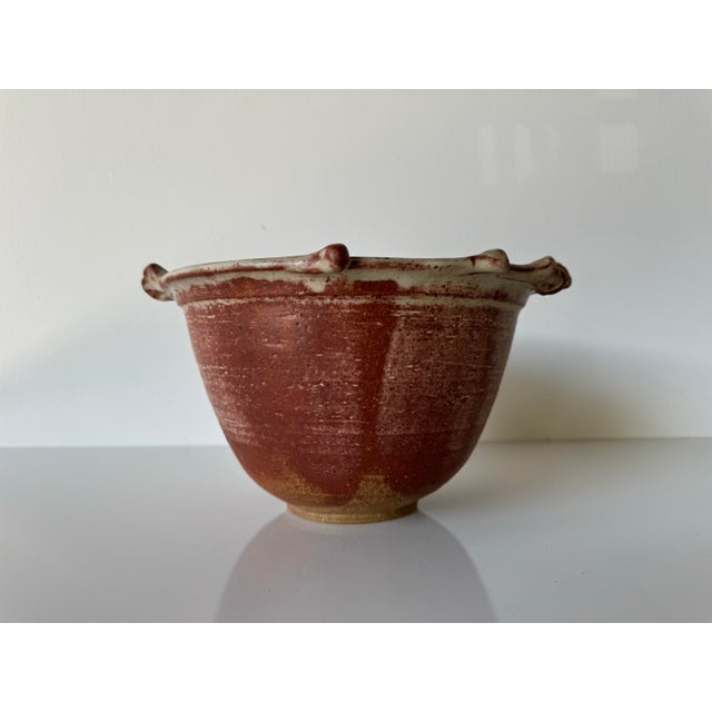 Ceramic 80's Vintage M. Polenberg Art Pottery Bowl With Sculpted Rim and Abstract Design Interior For Sale - Image 7 of 12