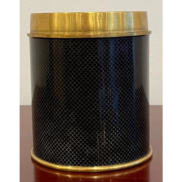 Mid 20th Century Mid-Century Chinese Black & Gold Cloisonné 'Good Luck' Circular Table Box For Sale - Image 11 of 12