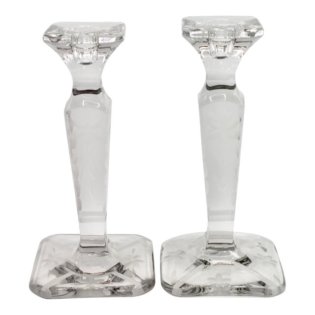 Vintage French Country Crystal Candlesticks For Sale
