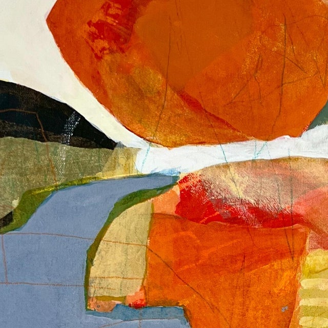 Contemporary Lee Cox "Fandango" Acrylic on Canvas, Square Abstract Collage Painting in Orange, 2025 For Sale - Image 3 of 8