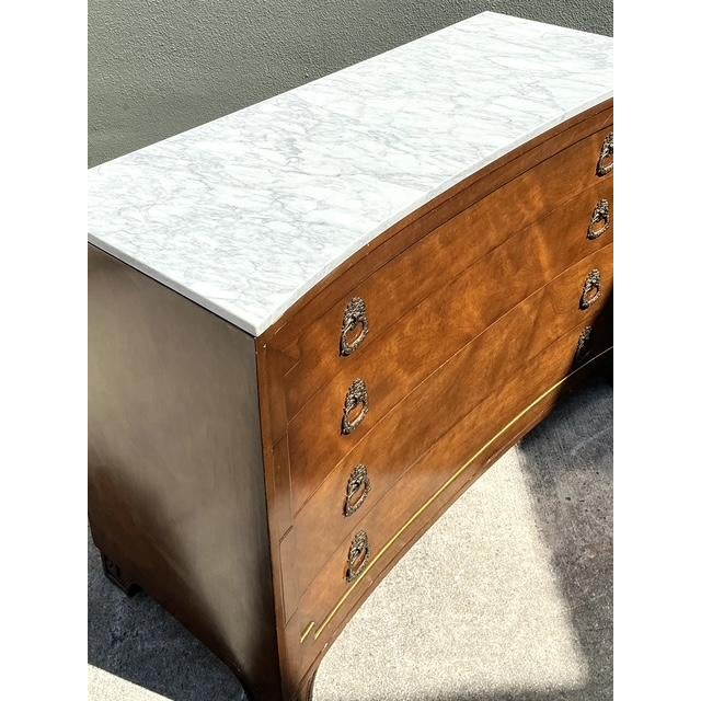 Wood Vintage Neoclassical Marble Topped Concave Chest of Drawers For Sale - Image 7 of 12