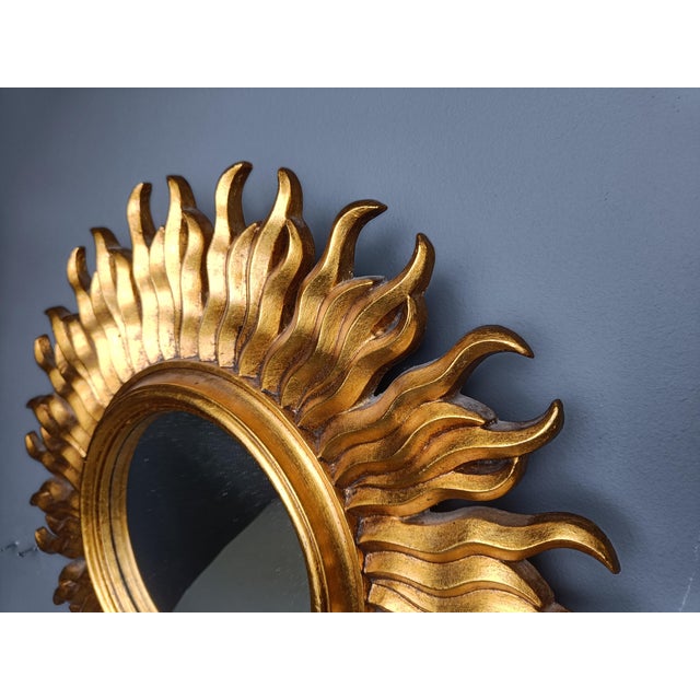 Traditional Vintage Gilded Resin Sunburst Mirror, 1960s For Sale - Image 3 of 10