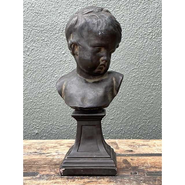 Vintage Cast Bronze Bust of Baby For Sale - Image 11 of 12