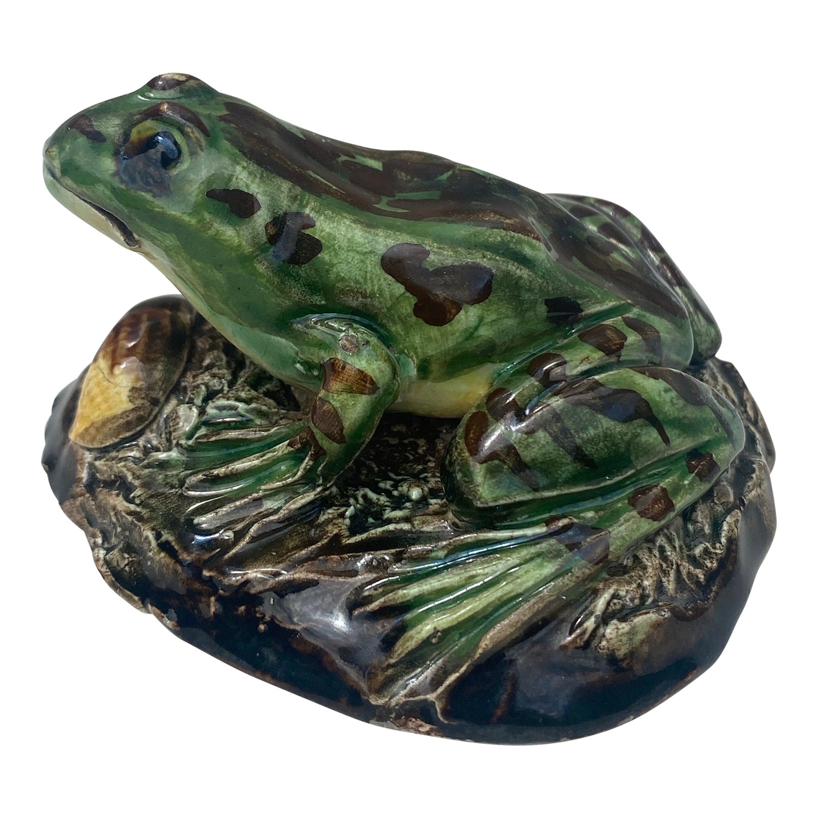 19th Century Majolica Palissy Frog Paperweight | Chairish