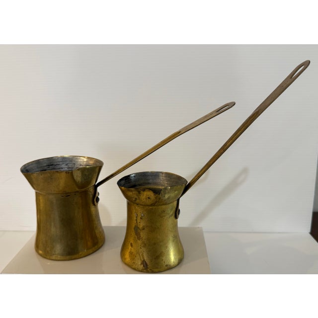 Late 20th Century Pair of Vintage Lebanese Brass Turkish Coffee Pots — Sizes #2 & #3 For Sale - Image 5 of 12
