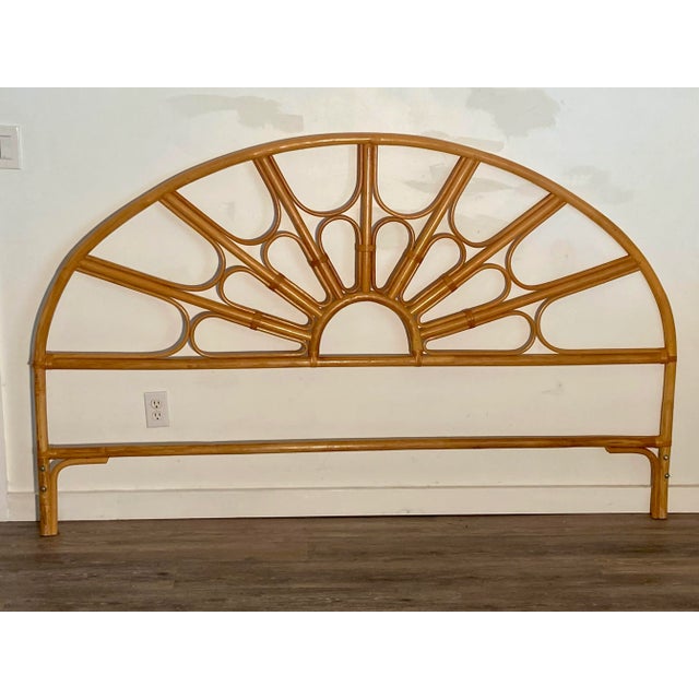 Vintage Sunrise Style Coastal Rattan and Wicker King Size Headboard For Sale - Image 10 of 10