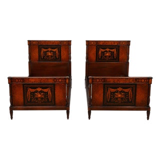 Pair of Inlaid Neoclassical Mahogany Single Beds For Sale