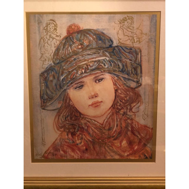 Vintage Edna Hibel "Musical Memories" Framed Enhanced Art Print With Gold Foil For Sale - Image 4 of 6