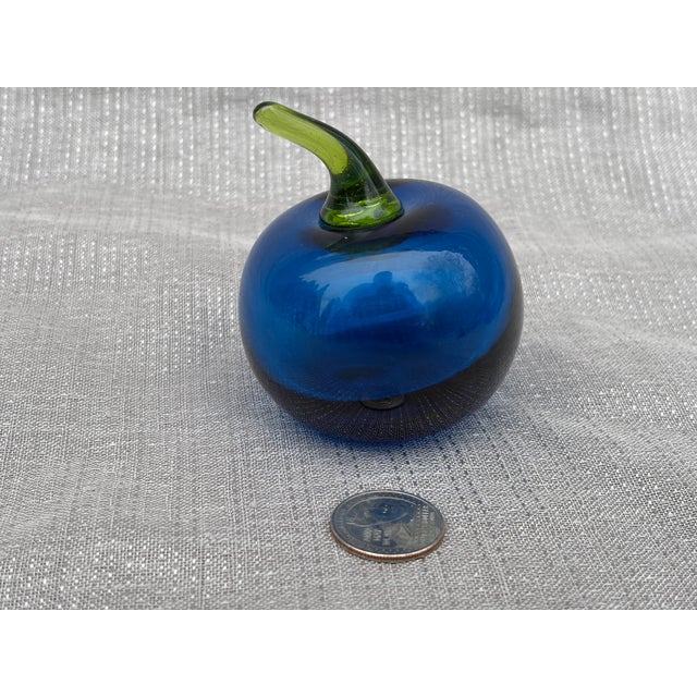 Blue Vintage Blue Glass Tomato Paper Weight For Sale - Image 8 of 11