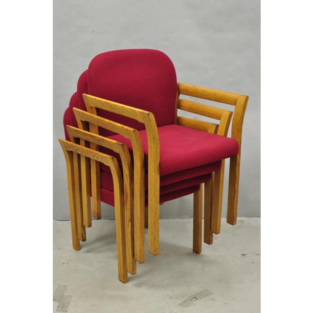 Vintage Gunlocke Mid Century Modern Oak Wood Stacking Arm Chairs - Set of 4 For Sale - Image 16 of 16