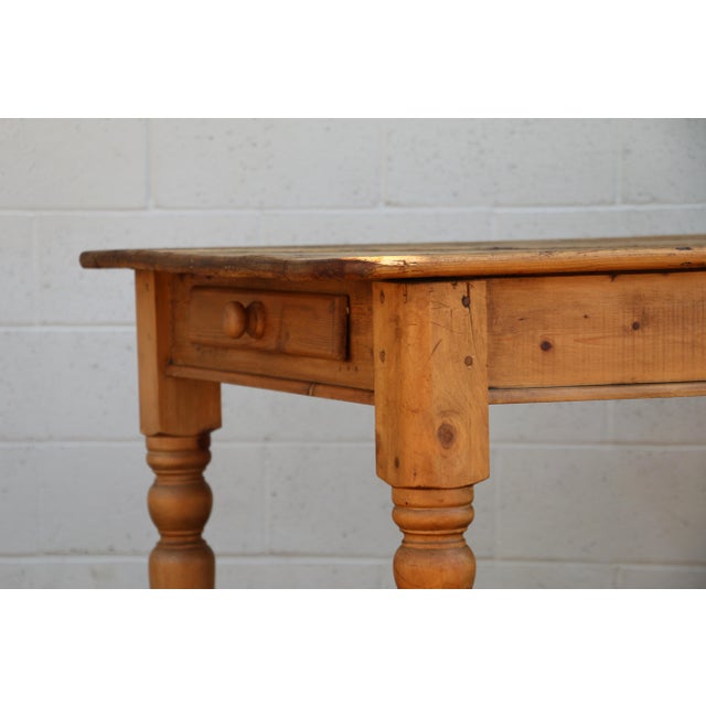Vintage 1980s English Farmhouse Solid Pine Dining Table With Drawer & Turned Legs For Sale - Image 12 of 18