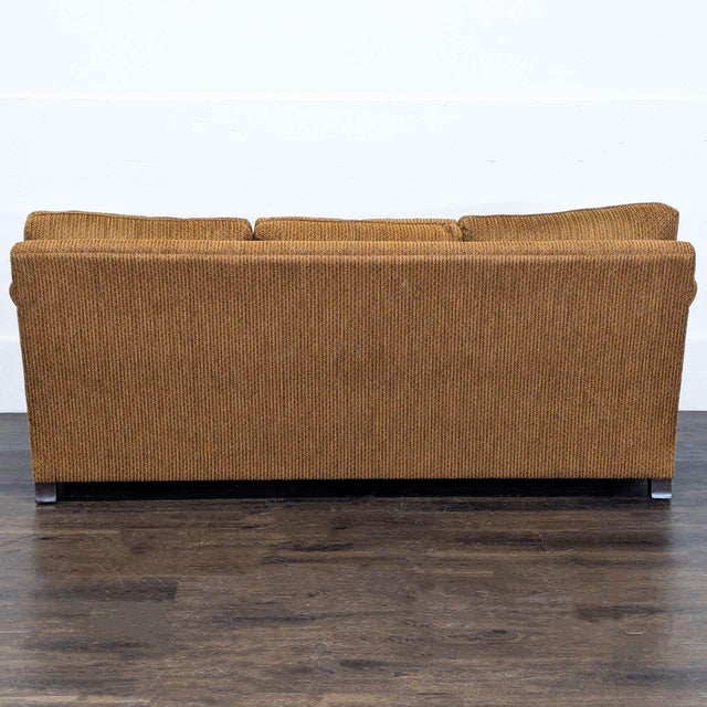 2000 - 2009 Comfortable 3-Seat Brown Fabric Sofa With Rolled Arms For Sale - Image 5 of 9