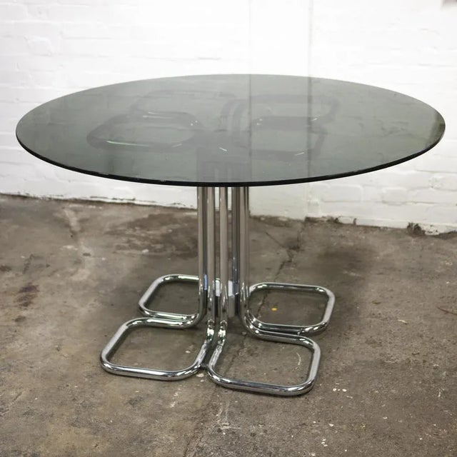 Metal Mid-Century Modern Italian Glass Smoked Top Dining Table attributed to Giotto Stoppino, 1970s For Sale - Image 7 of 13
