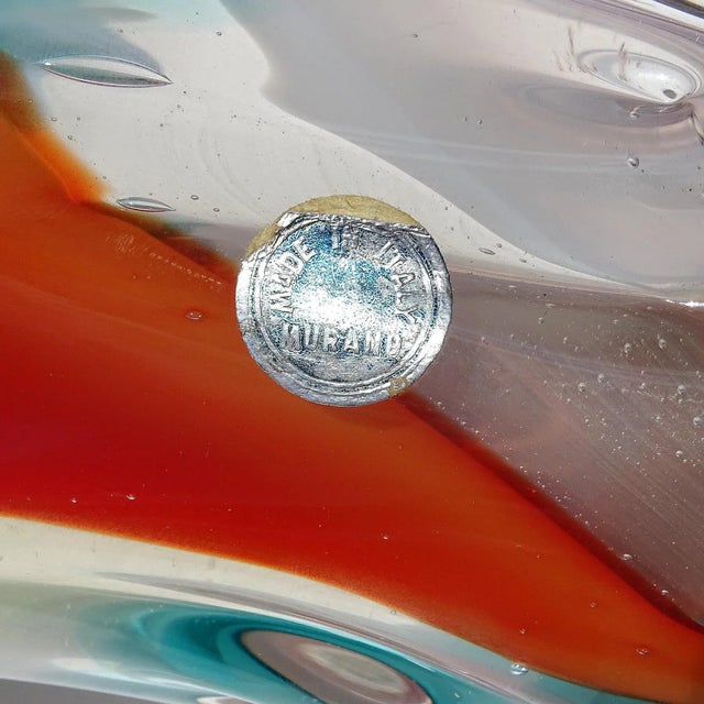 Red Vintage Murano Abstract Multi-Color Red Teal Tree Trunk Italian Art Glass Flower Vase With Original Label For Sale - Image 8 of 10