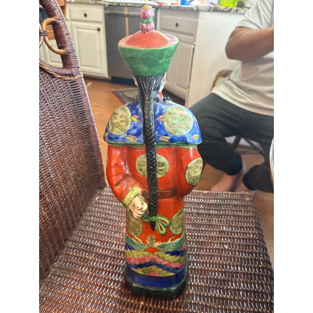 Asian Style Vintage Hand Painted Chinese Porcelain Lu God of Prosperity Figurine For Sale - Image 4 of 5
