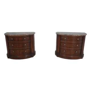 Pair Henredon Marble Top Oversize Nightstands or Commodes For Sale