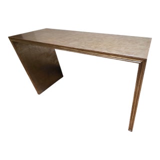 Ebanista Custom Francesca Antiqued 12k White Gold Finish Console Table For Sale