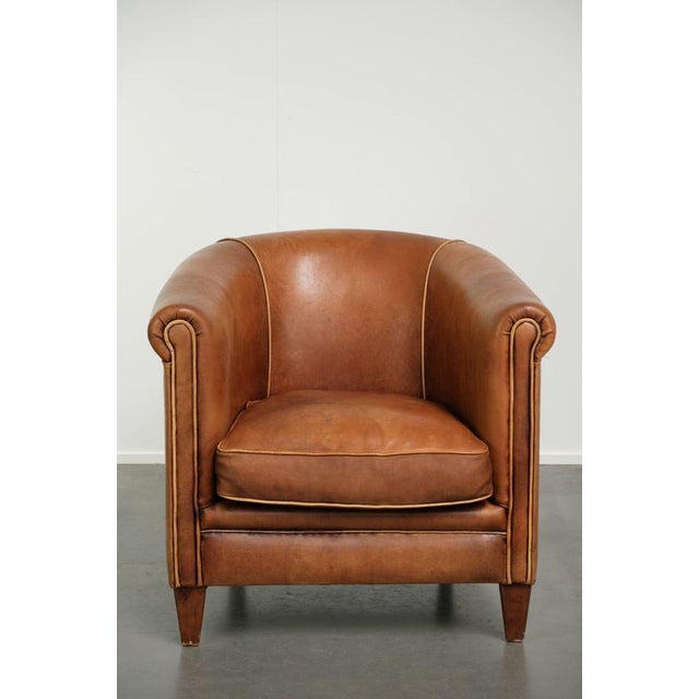 English Sheepskin Club Armchair in Light Cognac Color | Chairish