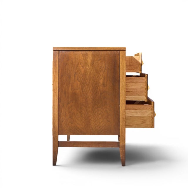 Broyhill Brasilia Broyhill Brasilia Mid Century Walnut and Brass 66 Inch Credenza For Sale - Image 4 of 9