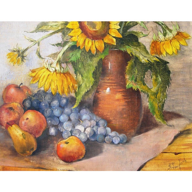 Textile Bernhard Templin, Autumn Still Life with Sunflowers, 1920s, Tempera Painting on Canvas, Framed For Sale - Image 7 of 14