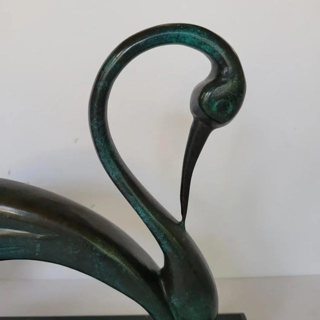 Art Deco Art Deco Modern Bronze Swan Statue on Marble Base For Sale - Image 3 of 8