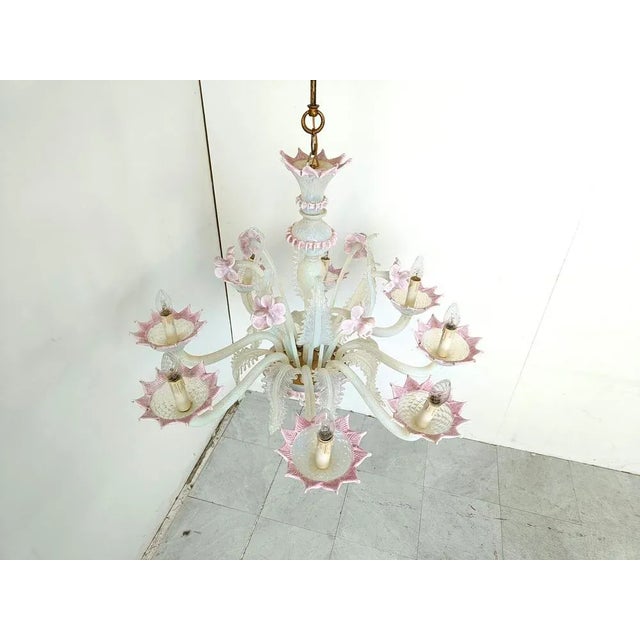 Vintage Floral Murano Glass Chandelier, 1950s For Sale - Image 4 of 10