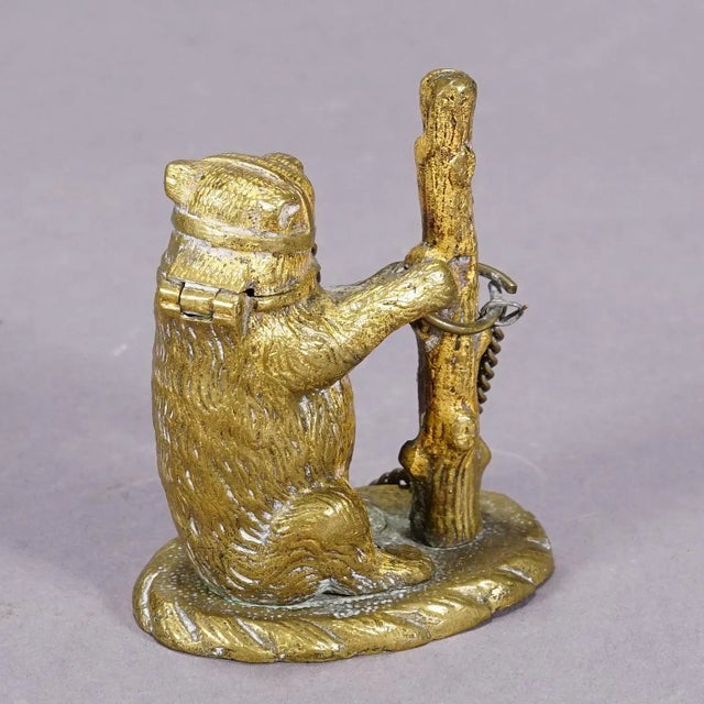 Antique Chained Bear Pillbox Made of Brass For Sale - Image 4 of 8