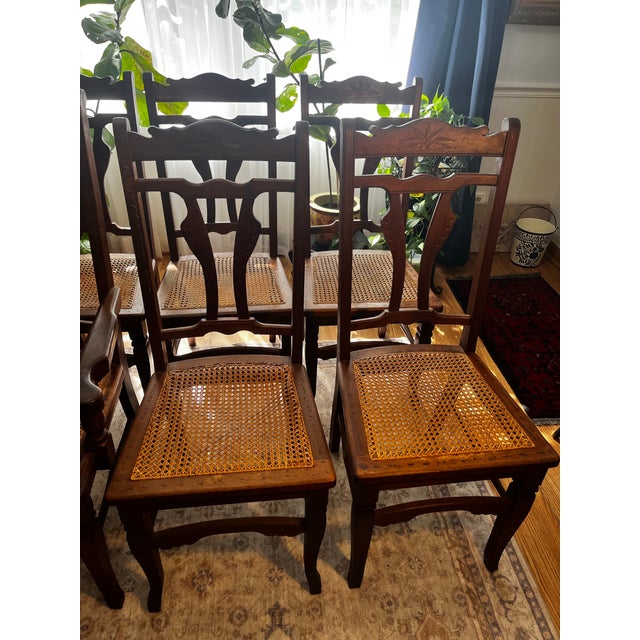 Art Nouveau Set of 8 Late 19th Century Eastlake Walnut Dining Chairs For Sale - Image 3 of 10